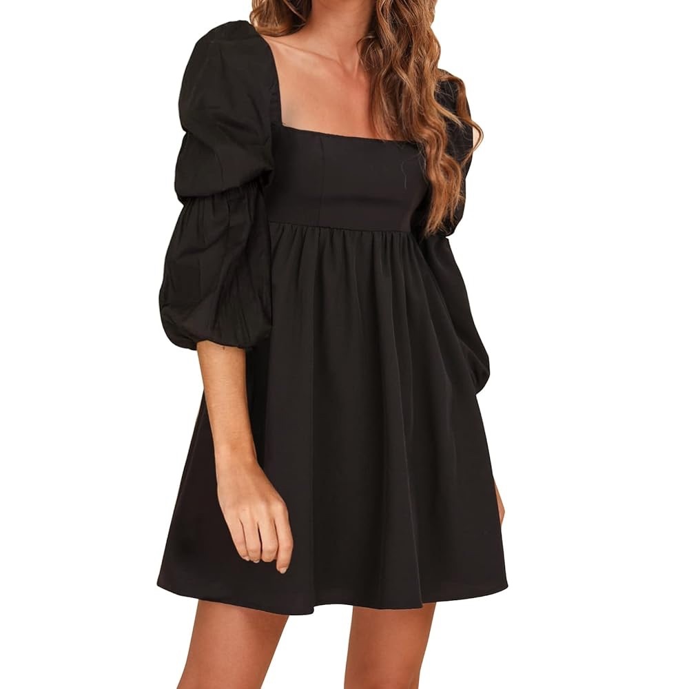 🖤 Black Puff Sleeve Babydoll Dress – Size S
